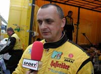 Stan Matejovsky is giving an interview for cannal Sport 1 after winning the Cup Race